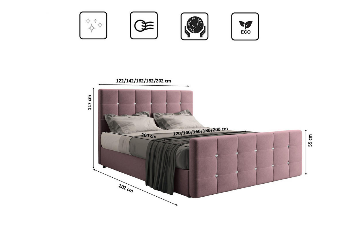 BOXBETT Mit Bettkasten Und Matratze Topper ROMA 200x200 cm Rosa H2-Pocket - Dunkelblau/Rosa, Holz/Holzwerkstoff (200/200cm) - Kaiser Möbel