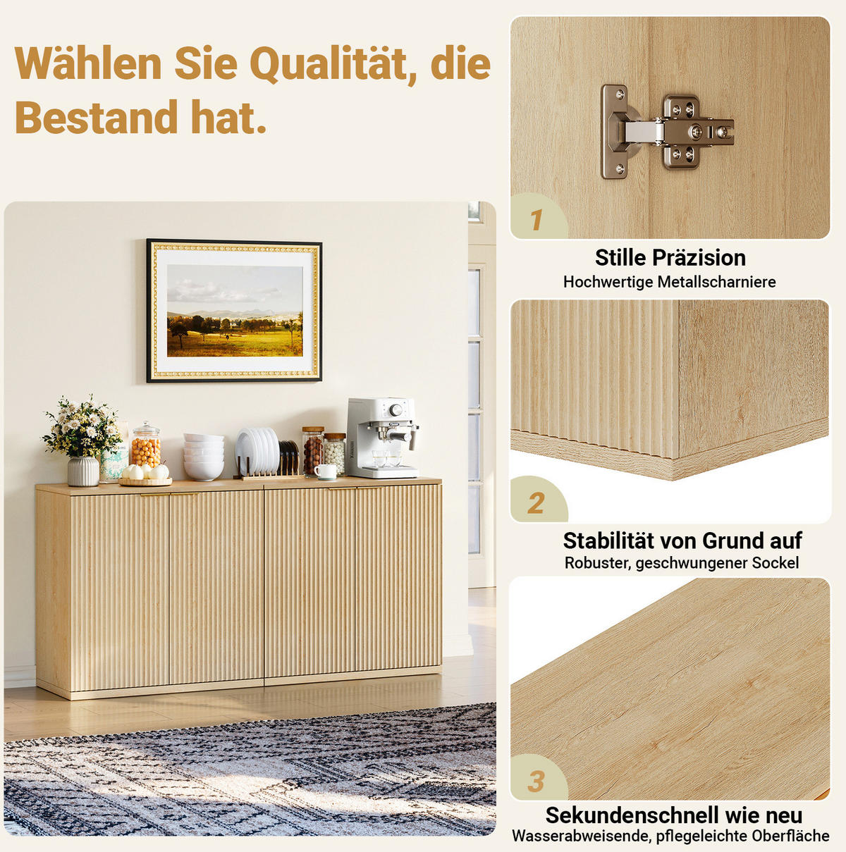 SIDEBOARD 80/40/80 cm Eiche aus MDF mit Faltenfront und Griff - Eichefarben, Holzwerkstoff (40/80/80cm) - OKWISH