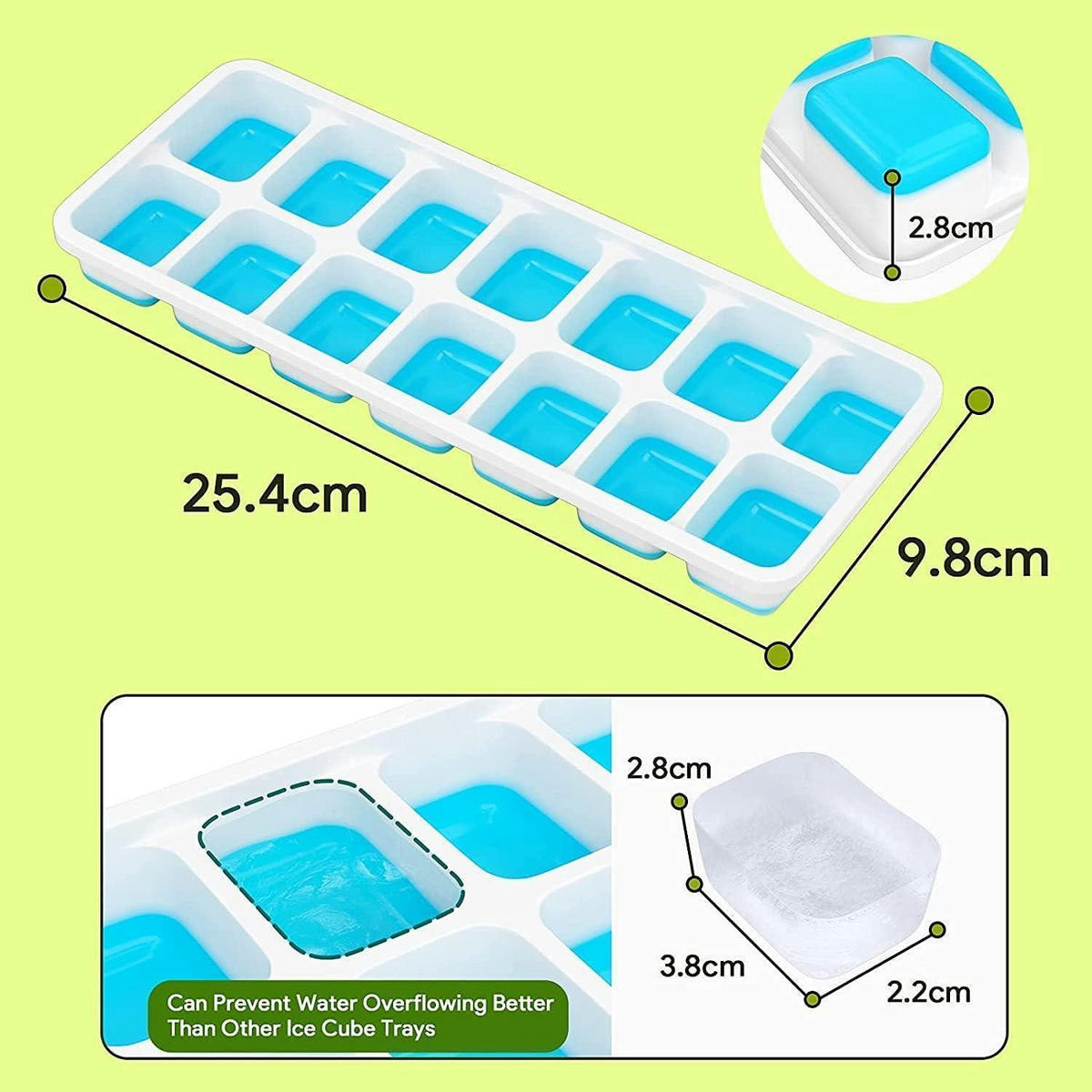EISWÜRFELFORM 4er Set Silikon mit Deckel Blau/Grün - Multicolor, Kunststoff (9.8/3/25.4cm)