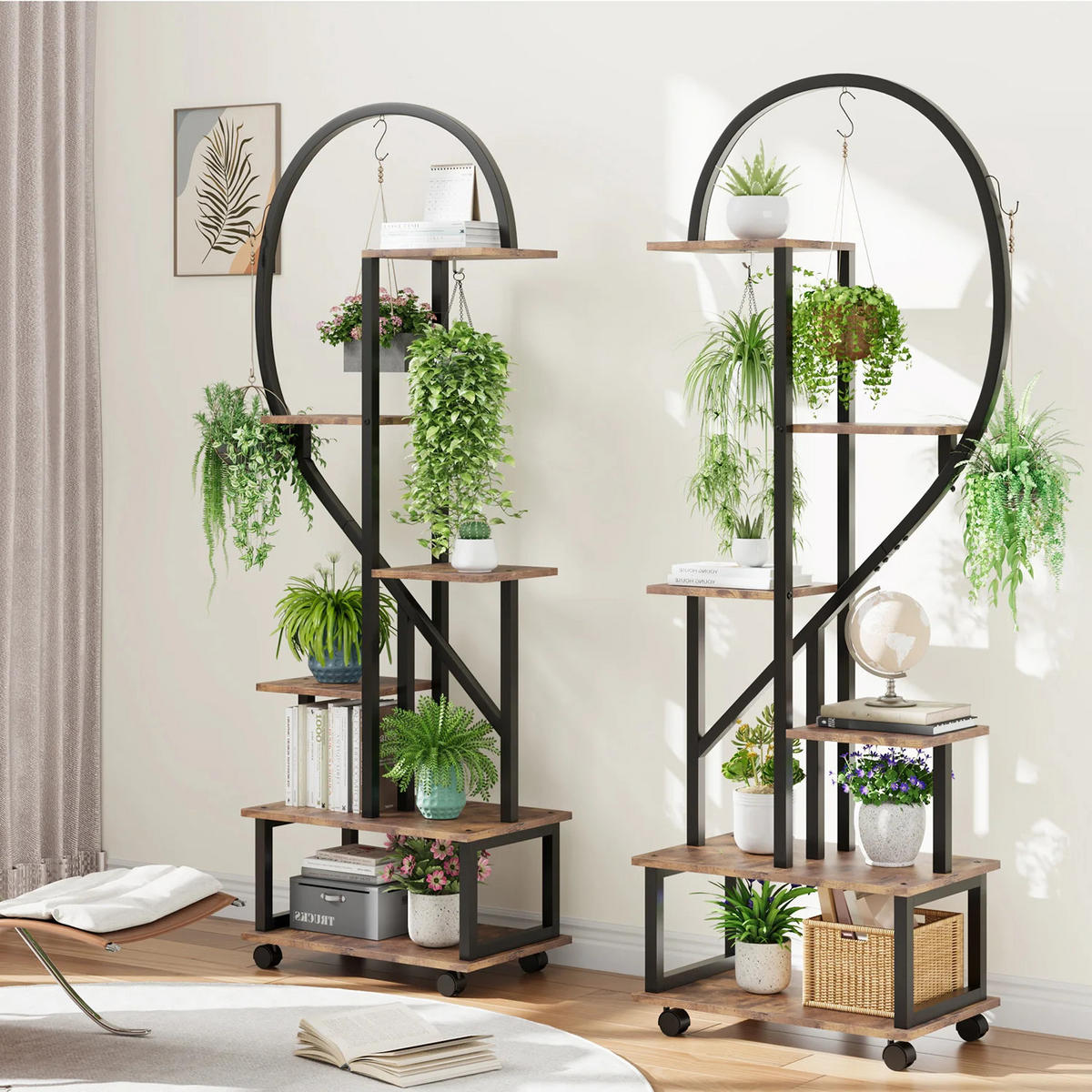 PFLANZENREGAL 2er Set mit Rollen 6 Ebenen Blumenregal Braun - Braun, Metall (55/172/30cm) - Kaket