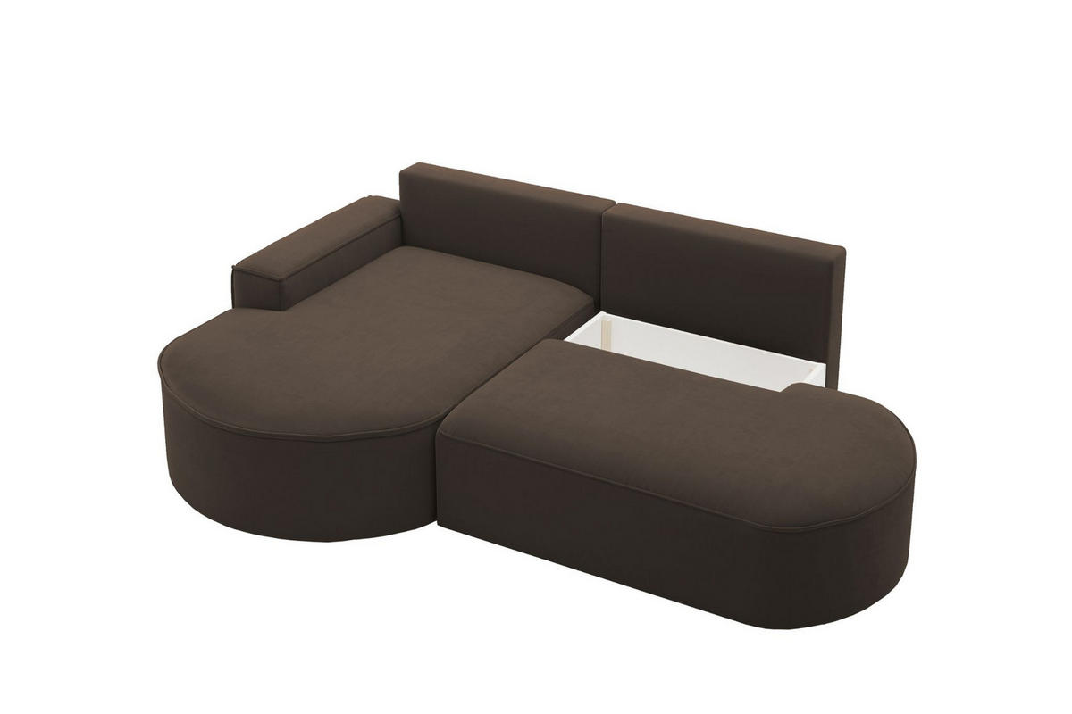 ECKSOFA mit Schlaffunktion und Bettkasten Modena Runden stoff Salvador Dunkelbraun Links - Dunkelbraun, Holz/Textil (179/278cm) - Kaiser Möbel
