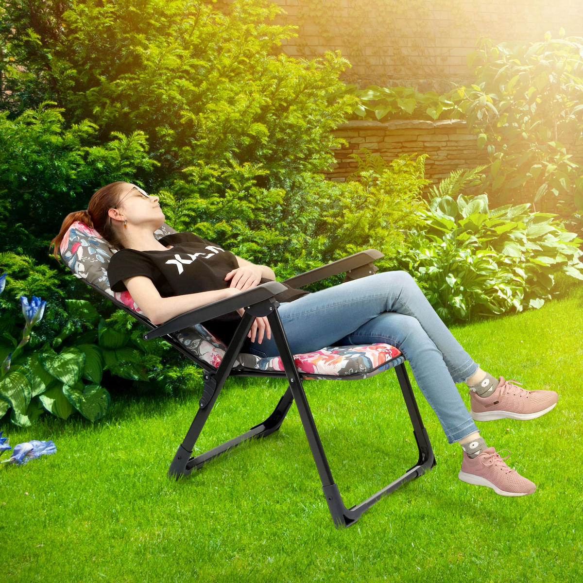GARTENLIEGE 116 x 70 cm Blumen - Blau/Rosa, Metall (59/116cm) - KADAX