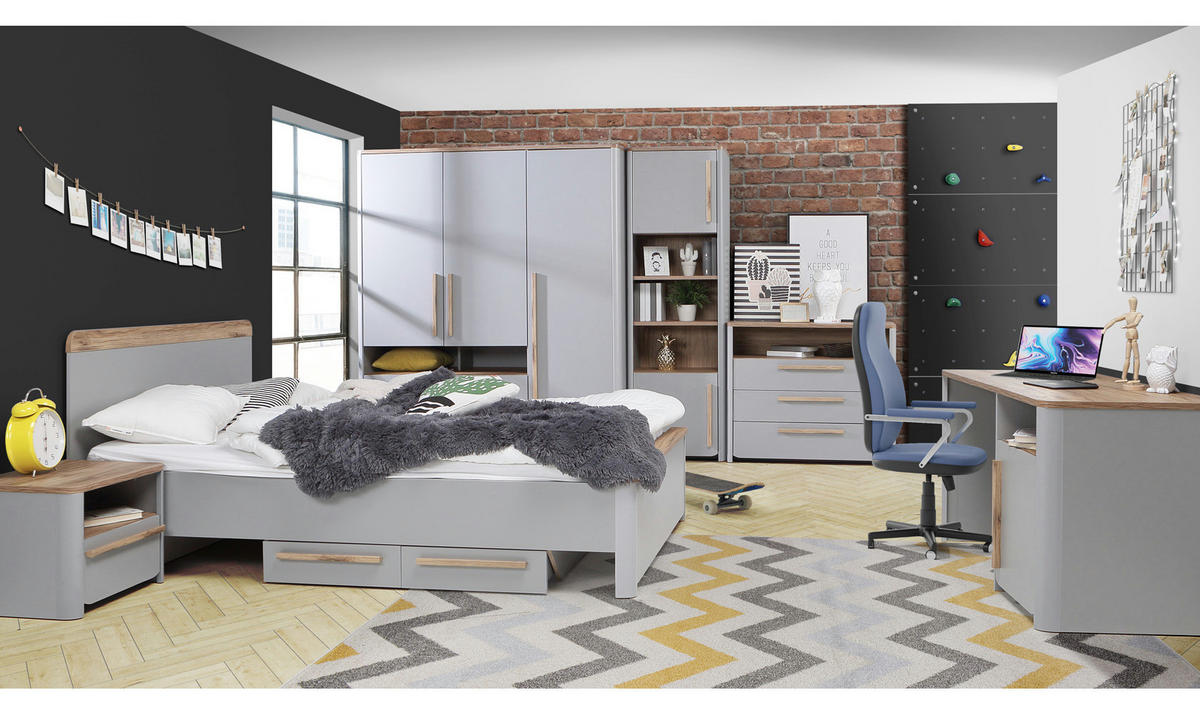 JUGENDZIMMER Surfino in Grau und Catania Eiche 7 teilig - Grau, Holzwerkstoff (120/200/80cm)