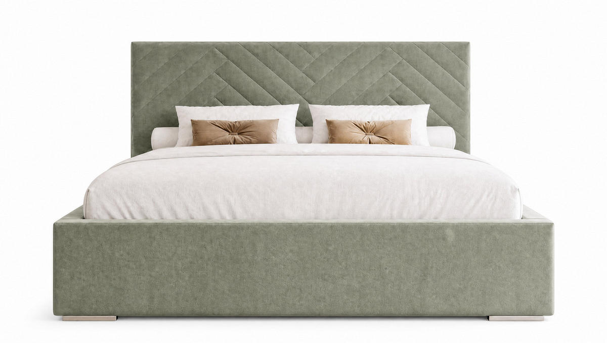 POLSTERBETT 140x200 cm AURA, Doppelbett mit Bettkasten und Lattenrost aus Holz, Velourstoff: Grau - Grau, Holz/Textil (140/200cm) - Marpur
