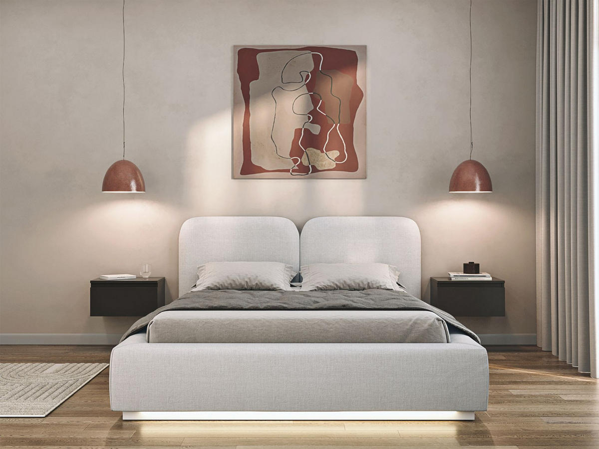 POLSTERBETT Comoves 160x200 Hellgrau mit Chenillebezug und LED - Hellgrau, Textil (160/200cm) - Selsey