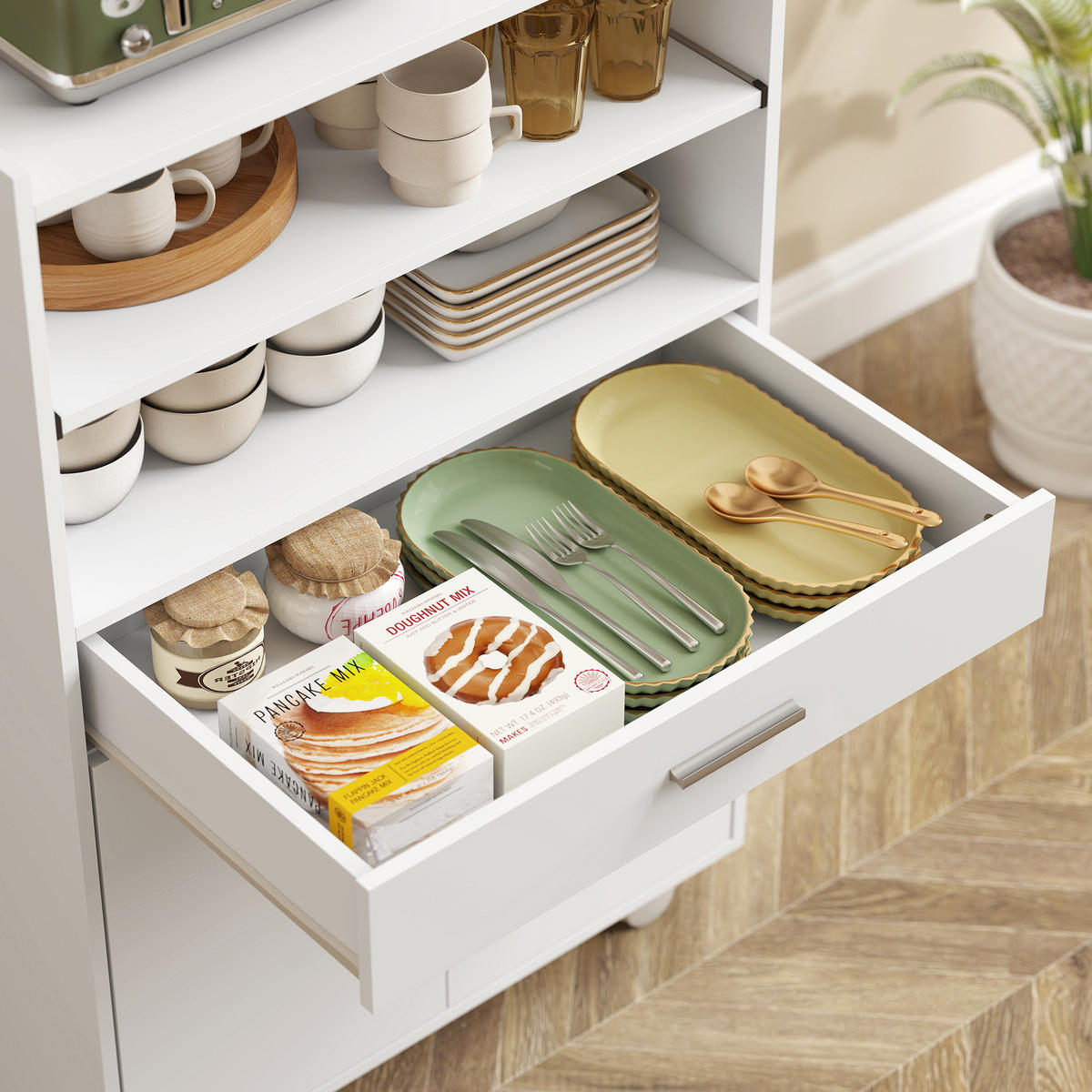 MIKROWELLENROLLWAGEN DE-11199 Schublade Weiß - Weiß, Holzwerkstoff (40/92/59cm) - ComfortXL