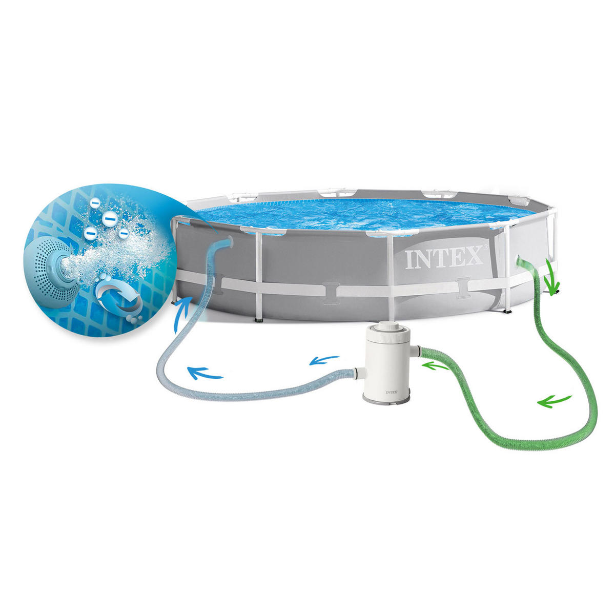POOL SET 305 x 76 cm, 15in1 - 26702 + gratis Seifenblasenmaschine - Grau, Textil (305/76cm)