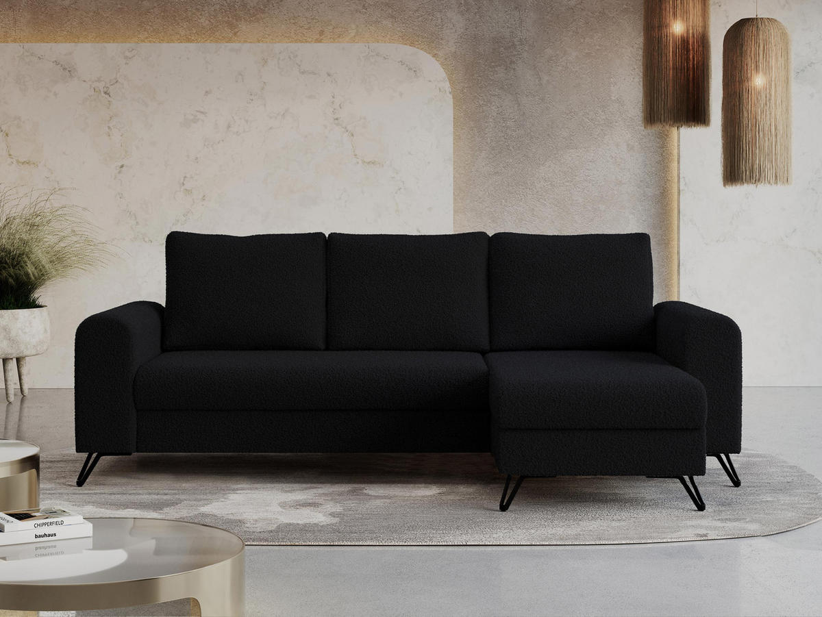 ECKSOFA Hugo Boucle Schwarz - Schwarz, Textil/Metall (242/140cm) - MKS