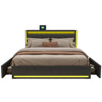 POLSTERBETT 140/200 cm dunkelgrau mit Schubladen, LED und USB - Grau, Holz