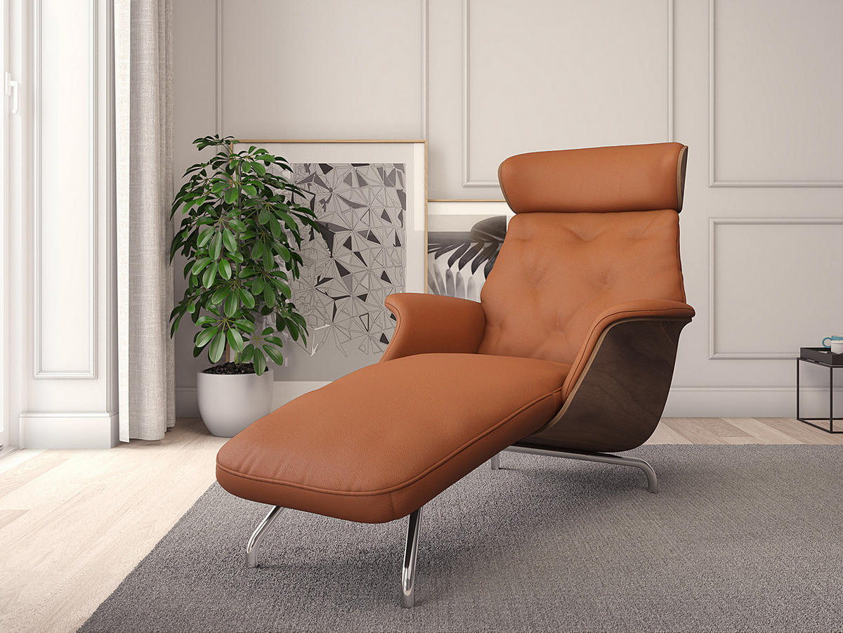 RELAXLIEGE - Echtleder - Kastanienfarben/Chromfarben, Leder/Metall (83/103/147cm) - home24