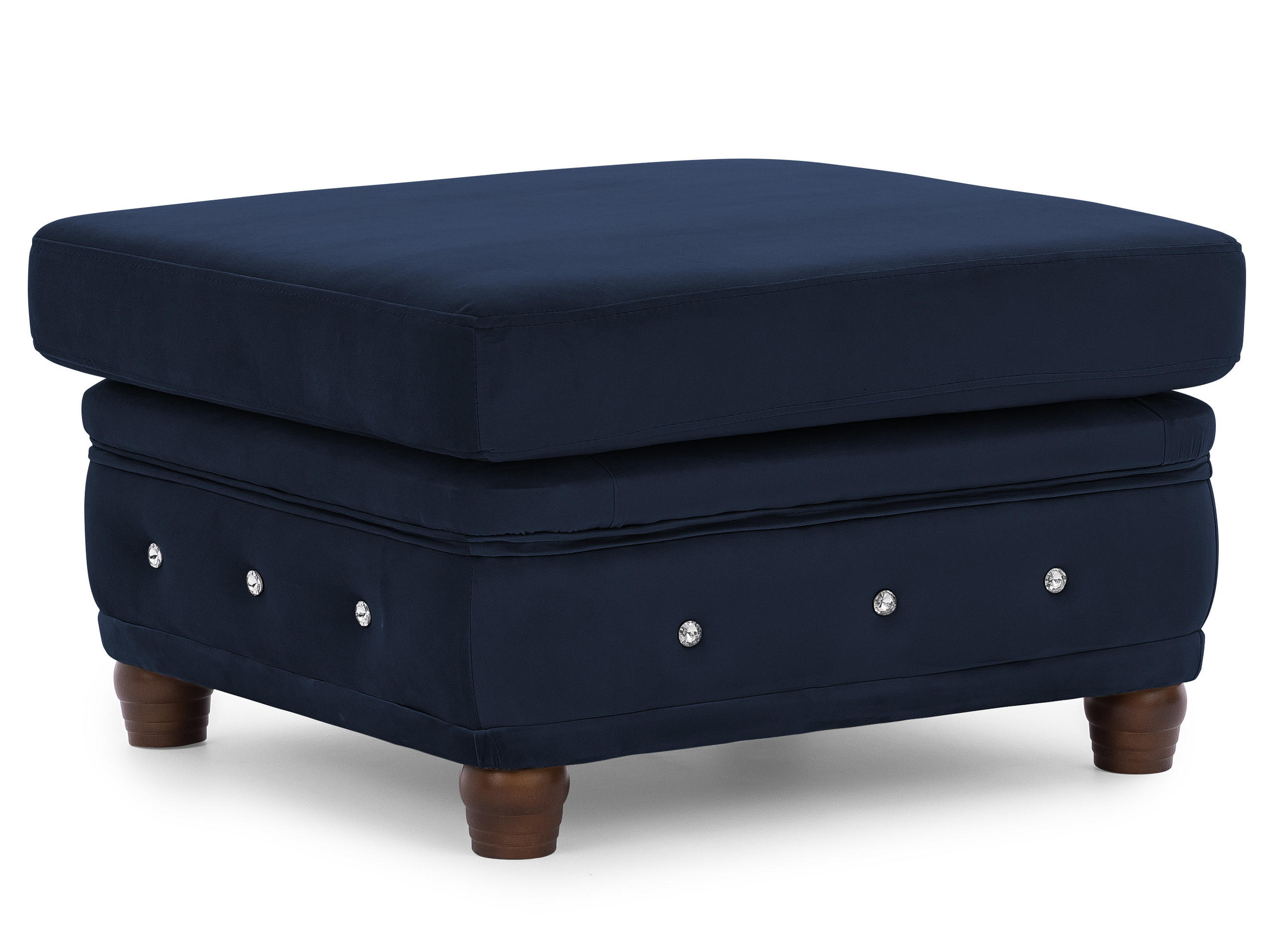 HOCKER Chesterfield Cleo Blink Marineblau Samt mit Kristallsteppung und braunen Massivholzfüßen - Blau/Braun, Holz/Textil (75/45/70cm) - S-Style Möbel