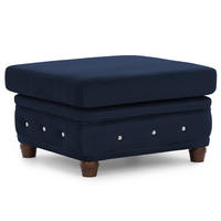HOCKER Chesterfield Cleo Blink Marineblau Samt mit Kristallsteppung und braunen Massivholzfüßen - Blau/Braun, Holz/Textil (75/45/70cm) - S-Style Möbel