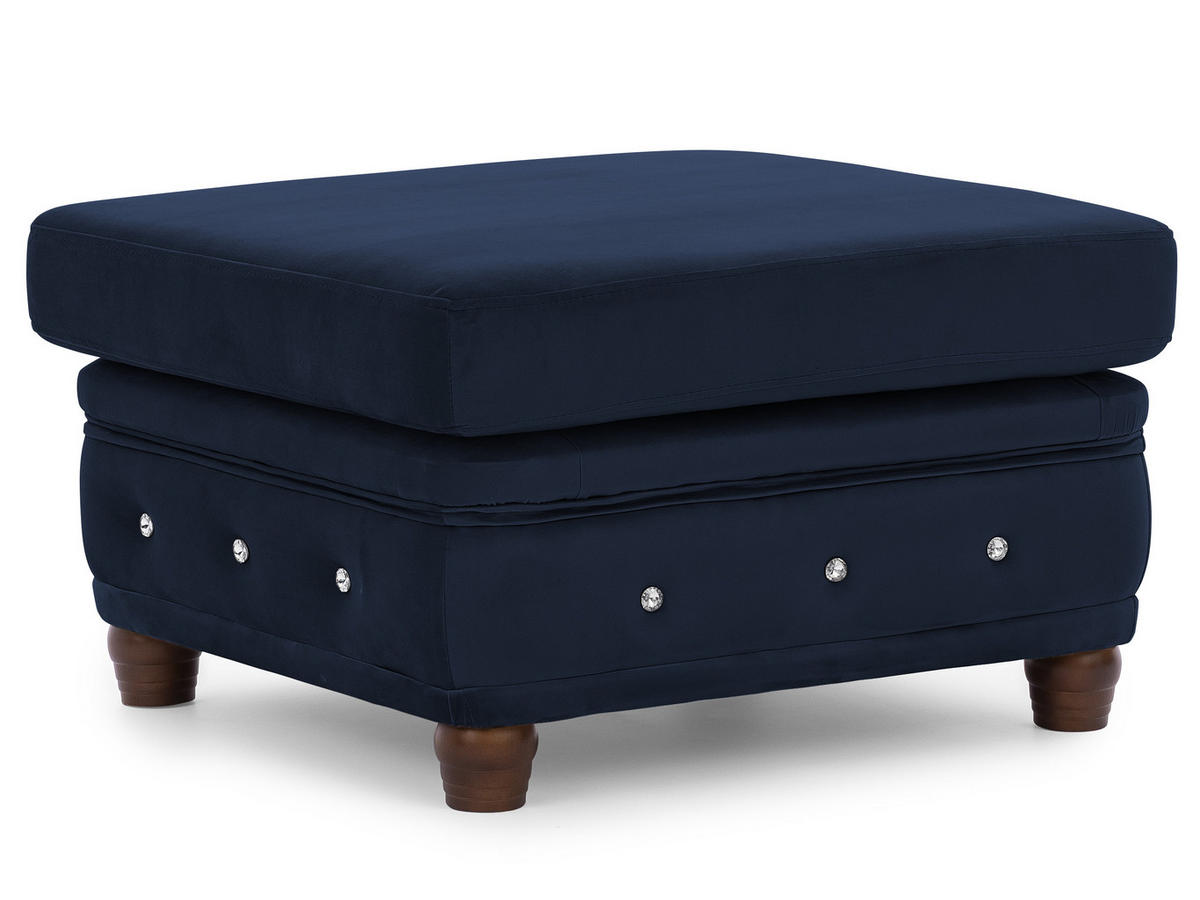 HOCKER Chesterfield Cleo Blink Marineblau Samt mit Kristallsteppung und braunen Massivholzfüßen - Blau/Braun, Holz/Textil (75/45/70cm) - S-Style Möbel