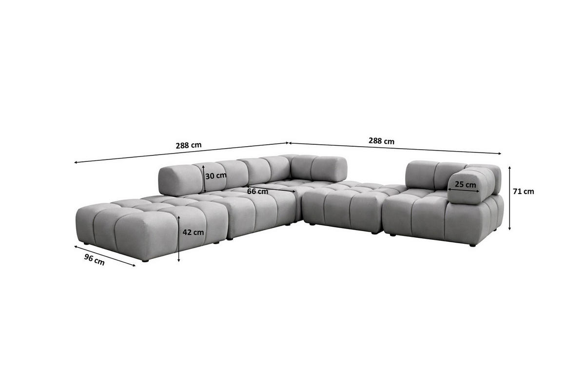 ECKSOFA Corner Modular, Veloursstoff Bluvel, Grau, Links, Bolla - Grau, Holz (288/288cm) - Kaiser Möbel