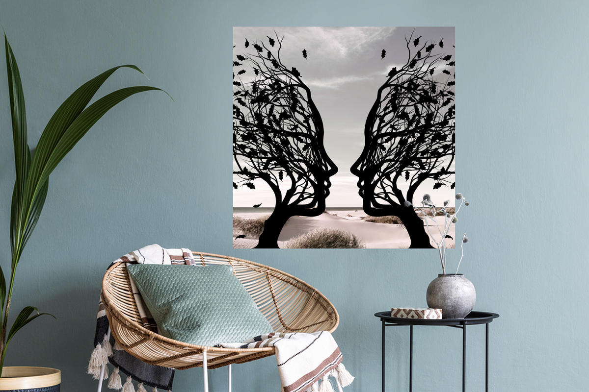 WANDTATTOO Strand - Meer - Menschen - Baum - Moderne Kunst 50x50 cm - Hellgrau, Kunststoff (50/50/0.1cm) - MuchoWow