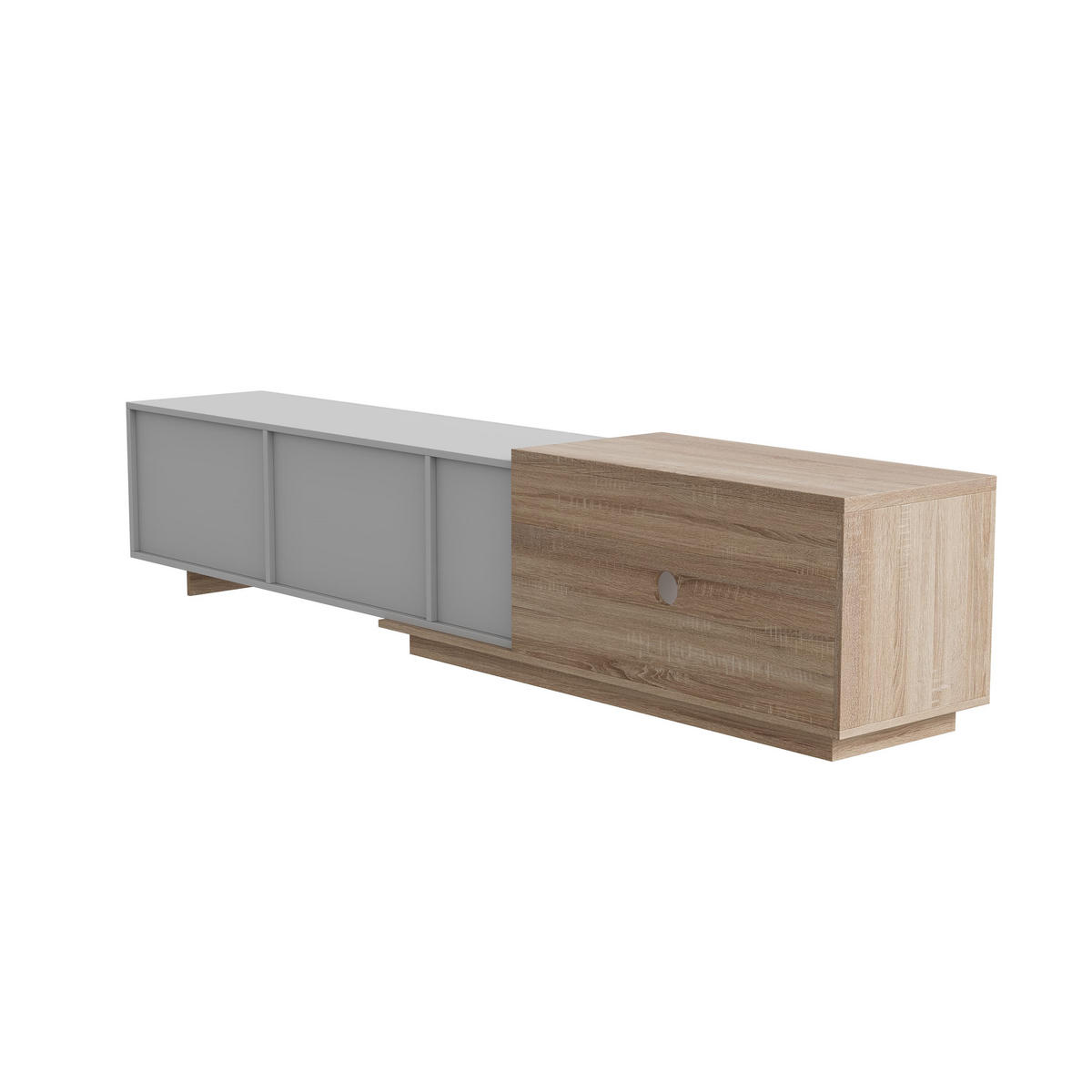LOWBOARD mit intelligenter Induktions-LED-Beleuchtung, 3 Schubladen und einem offenen Fach, für 65-Zoll - Weiß, Holz (38/44/240cm) - WoodenAura