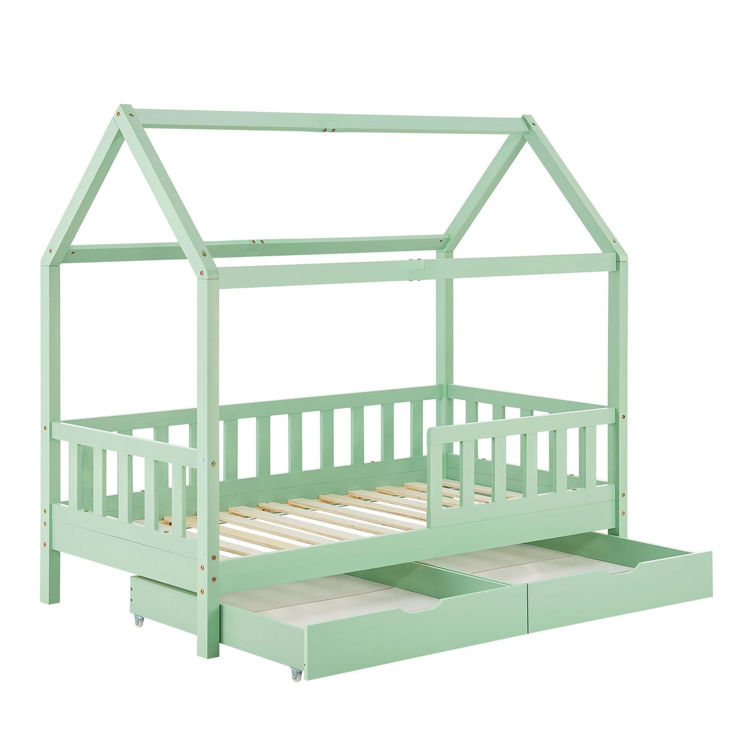KINDERBETT Marli mint 90x200 cm mit Bettkasten - Mintgrün, Holz (90/200cm) - Juskys