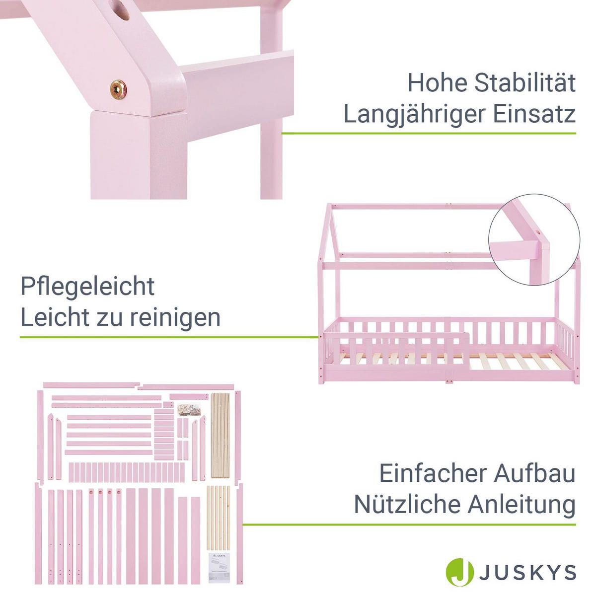 KINDERBETT Marli mit Matratze rosa 90x200 cm - Rosa, Holz (90/200cm) - Juskys
