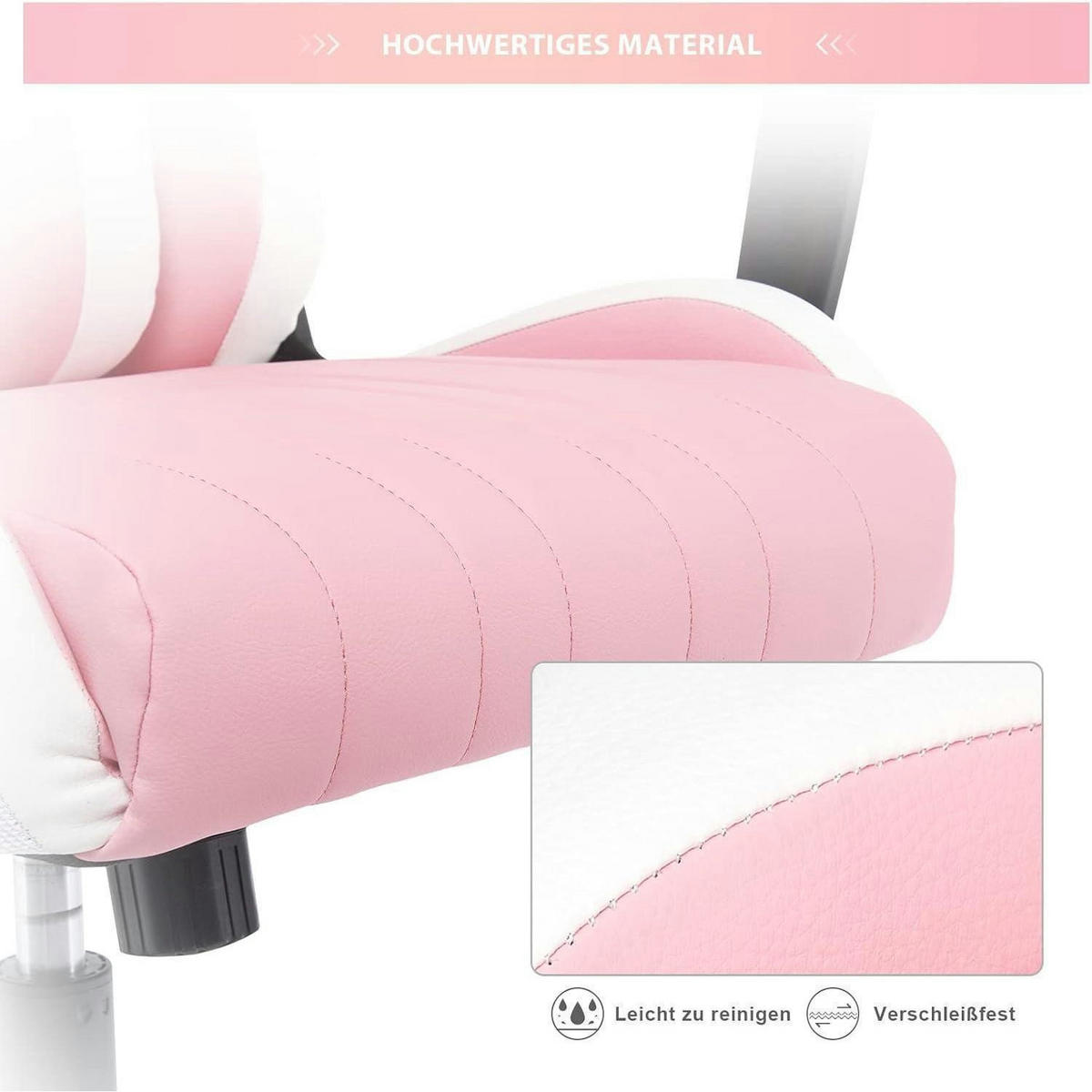 GAMING Stuhl mit Kopf- und Lendenkissen Rosa 52 x 49 x 130 cm - Rosa, Kunststoff (49/130/52cm)