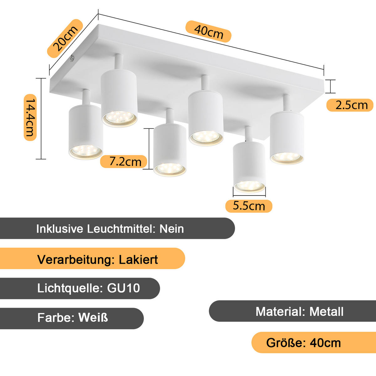 STRAHLER Beeskow 6-flammig 40/20/14.4 cm - Weiß, Metall (40/20/14.4cm) - Nettlife