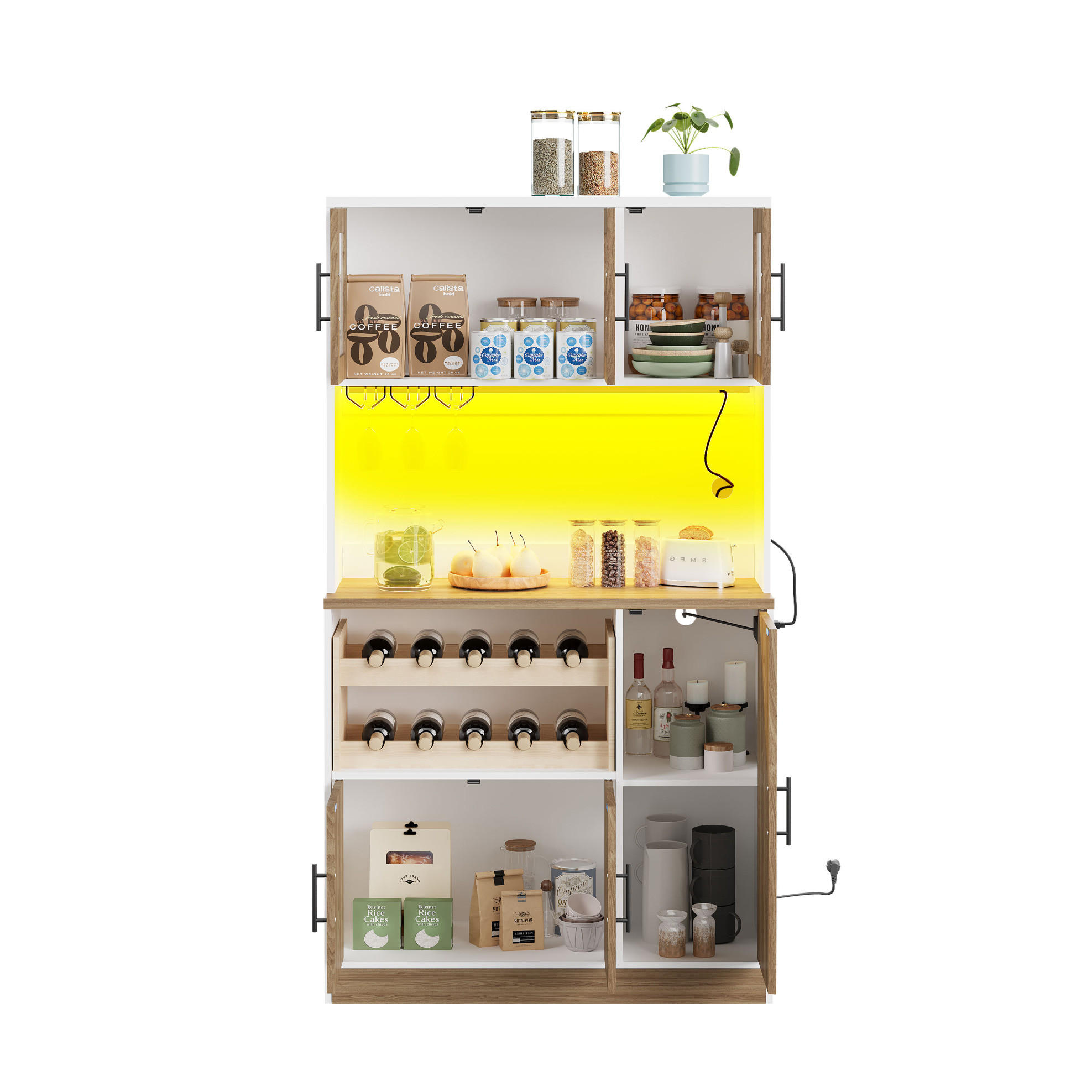 BUFFET 100/40/180 cm aus MDF mit LED-Beleuchtung und Steckdosenleiste Weiß/Sonoma-Eiche - Weiß, Holzwerkstoff (100/180/40cm) - Modenvie