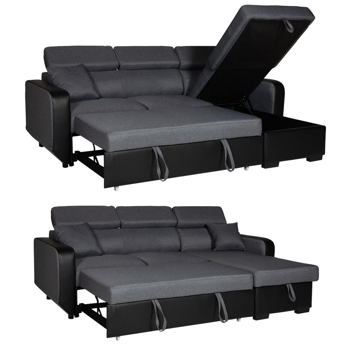 ECKSOFA WARREN Grau und Schwarz 3 Plätze - Dunkelgrau, Kunststoff (168/236cm) - Happy Garden