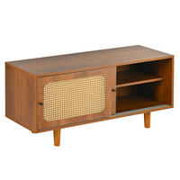 SCHUHSCHRANK in Walnuss mit Rattan, 3 Türen und 2 Schiebetüren,104/40/48 cm - Walnussfarben, Holzwerkstoff (40/48/104cm) - Flora Grace