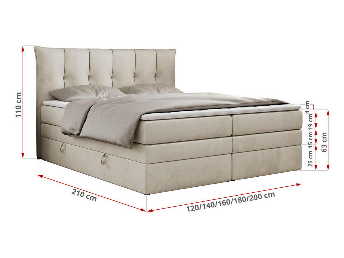 BOXSPRINGBETT PREMIUM 10 KING 120/200 Beige Velvet - H3 - Beige, Holz/Textil (120/200cm) - MKS