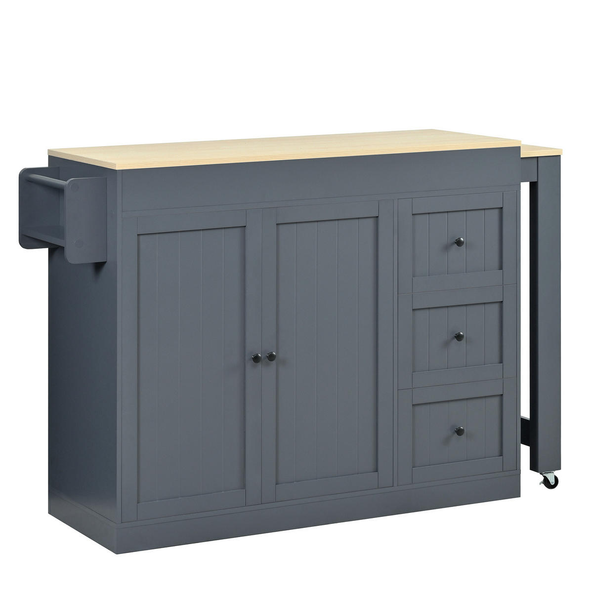 KÜCHENINSEL 112-186,8/45/93 cm mit ausziehbarer Arbeitsplatte, 3 Schubladen und Gewürzregal, MDF, Grau - Grau, Holzwerkstoff (130/93/45cm) - Redom