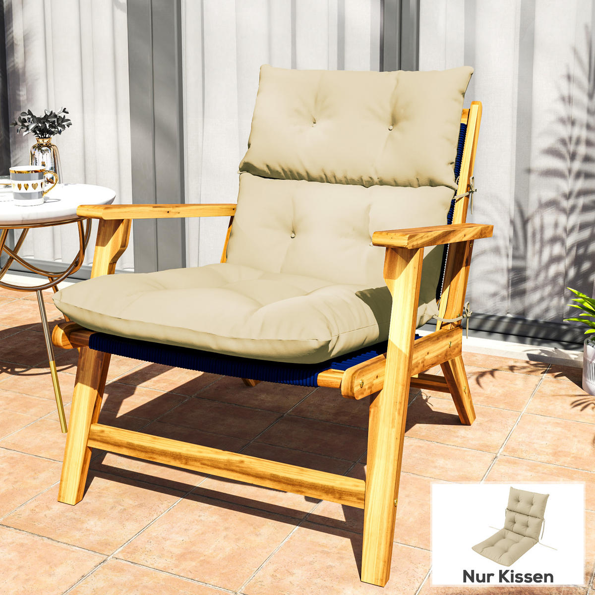 SITZKISSEN 115x 56 cm - Beige, Kunststoff (56/10/115cm) - Outsunny