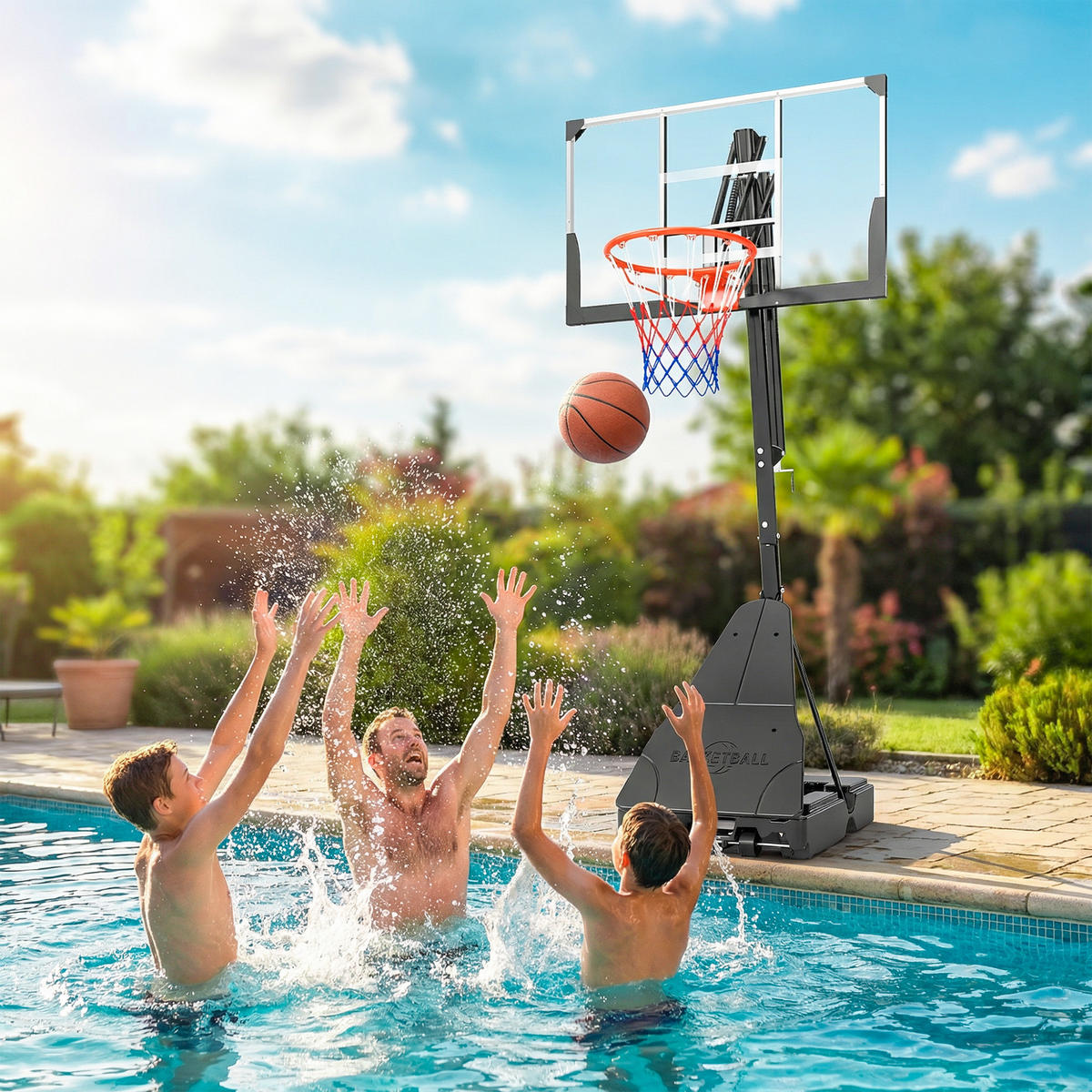 BASKETBALLKORB DE-10540 höhenverstellbar 2,45-3,05 m Schwarz - Schwarz, Metall (120/120cm) - ComfortXL