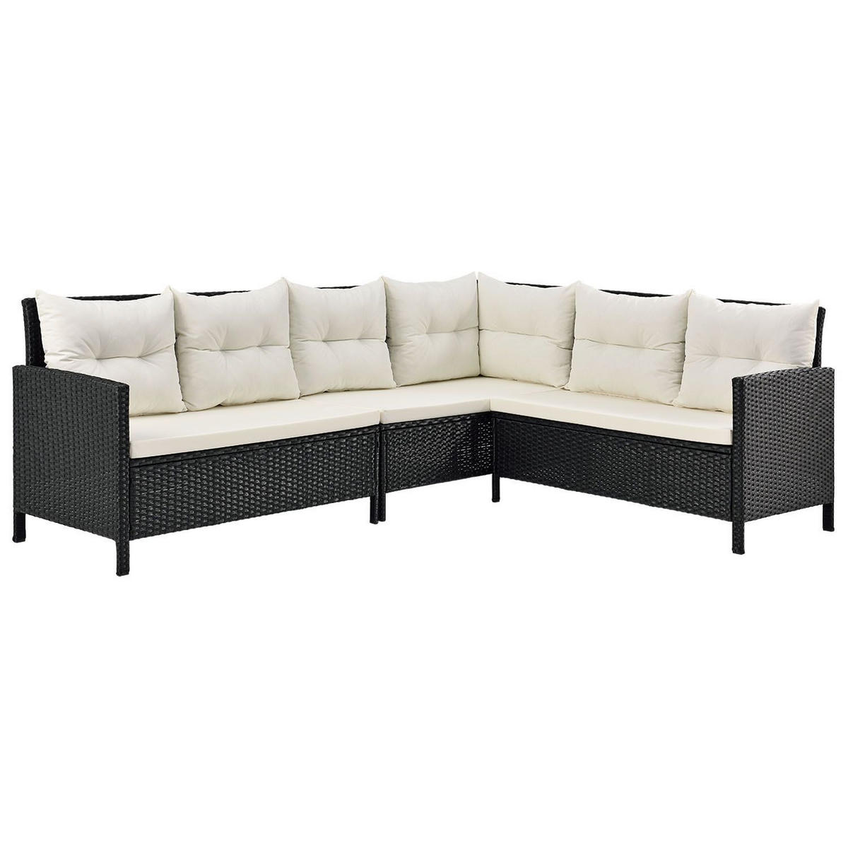 LOUNGEGARNITUR Manacor schwarz,creme - Creme/Schwarz, Kunststoff/Metall - Juskys
