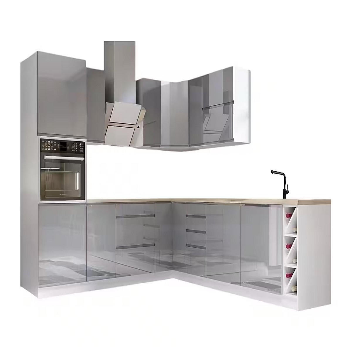 ECKKÜCHE 250 x 270 cm - Aspen K67-M250 - in Grau/Hochglanz - Grau, Holz (250/212/270cm)