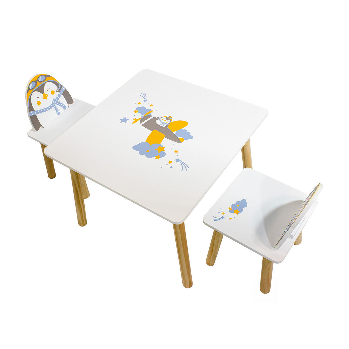 KINDERTISCH UND STÜHLE Weiß 55/55/43,5 3er-Set - Weiß, Holz (55/44/55cm) - Mobili Rebecca