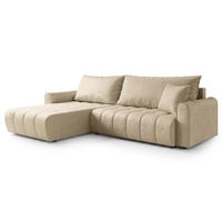 ECKSOFA FRIGA Creme Velours-Stoff mit Schlaffunktion - Creme, Holz (283/185cm) - MASSENO