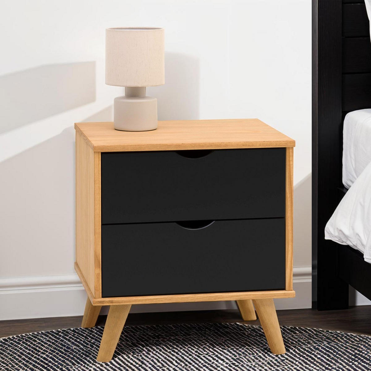 NACHTTISCH COLIMA schwarz/Vintage - Dunkelbraun/Schwarz, Holz (50/46/40cm) - IDIMEX