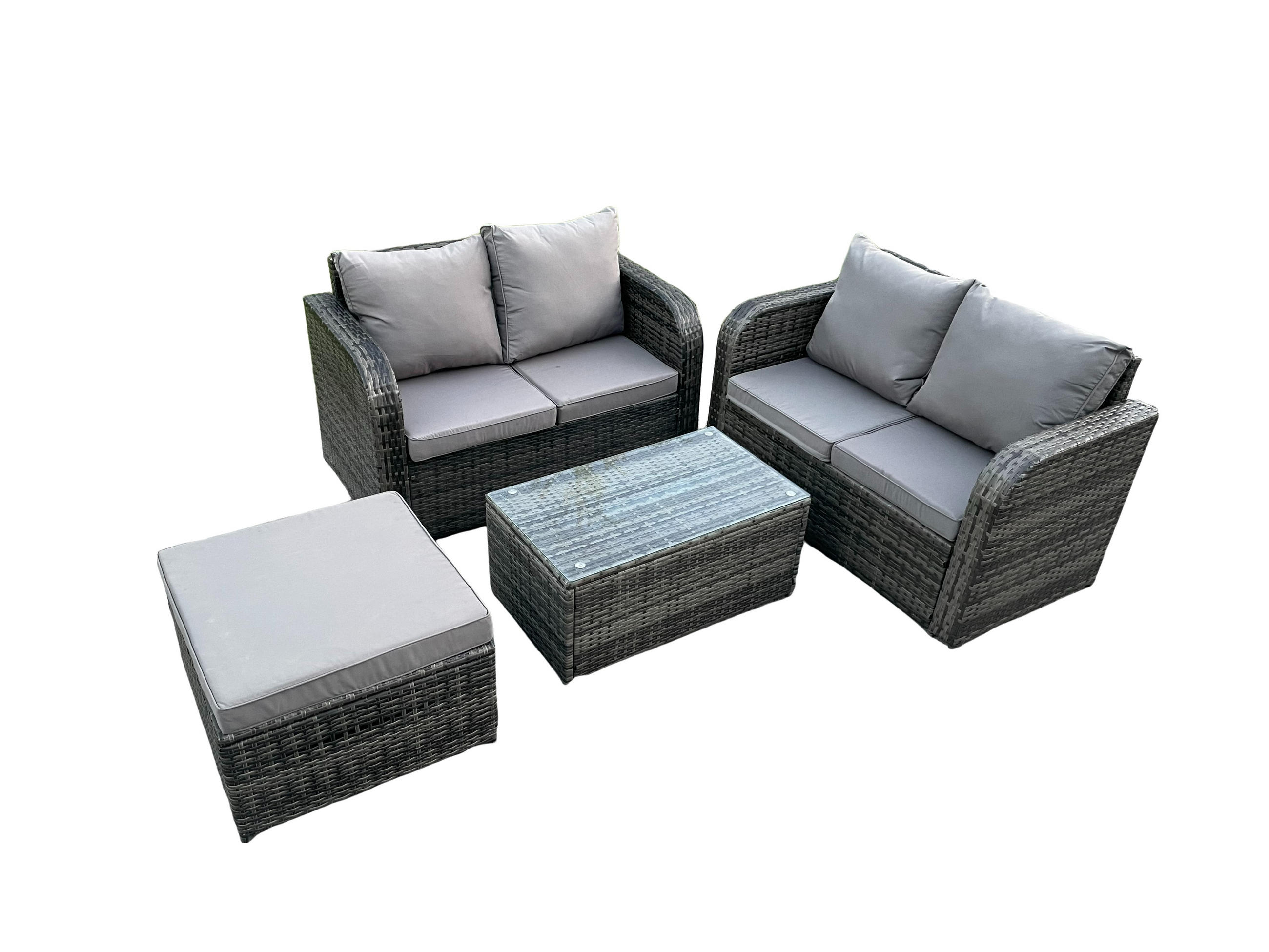 GARTENLOUNGE-SET Polyrattan Dunkelgrau 5-Sitzer - Dunkelgrau, Metall - Fimous