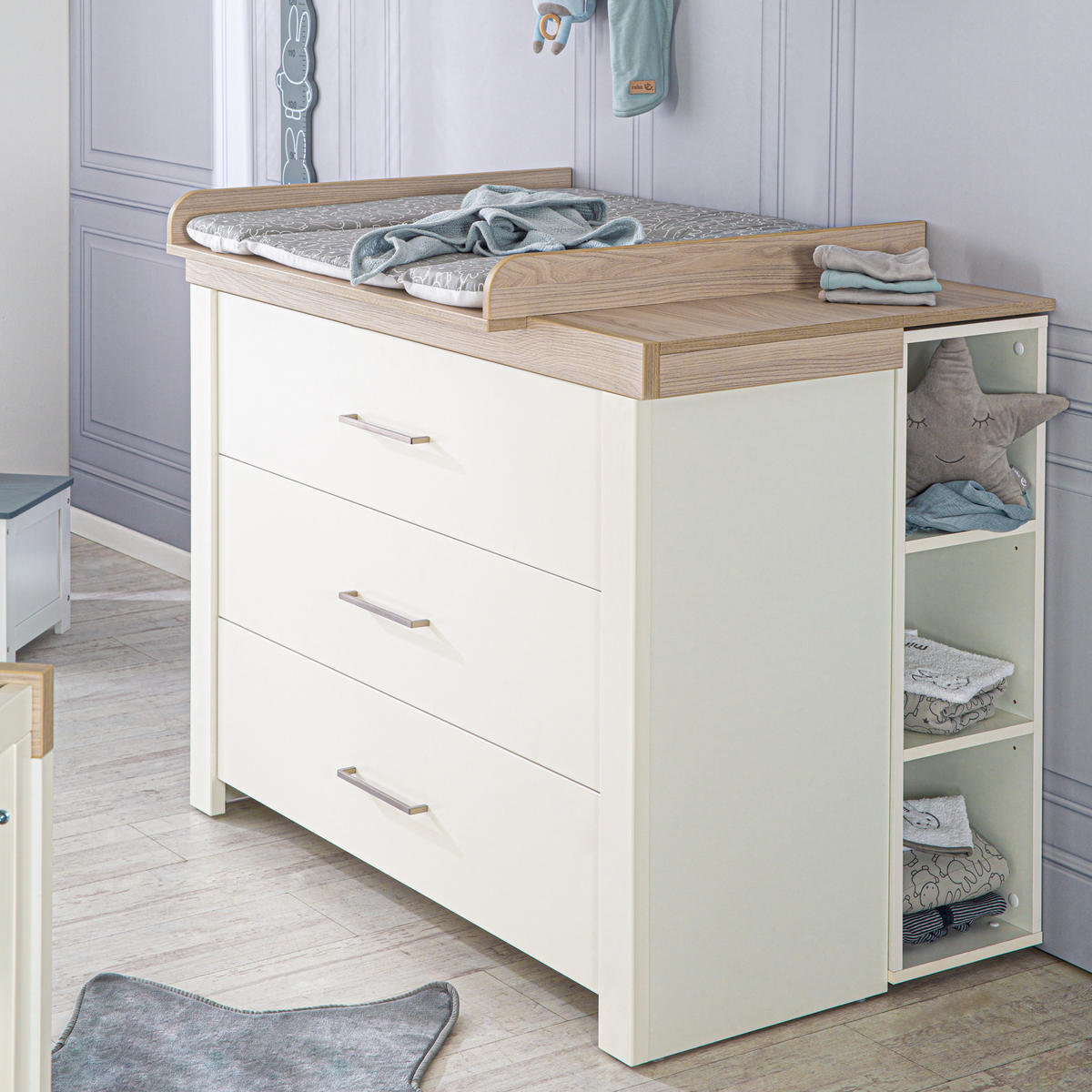 BABYZIMMER-SET Lucy, 3-teilig - Weiß, Holzwerkstoff (76/82/144cm) - Roba