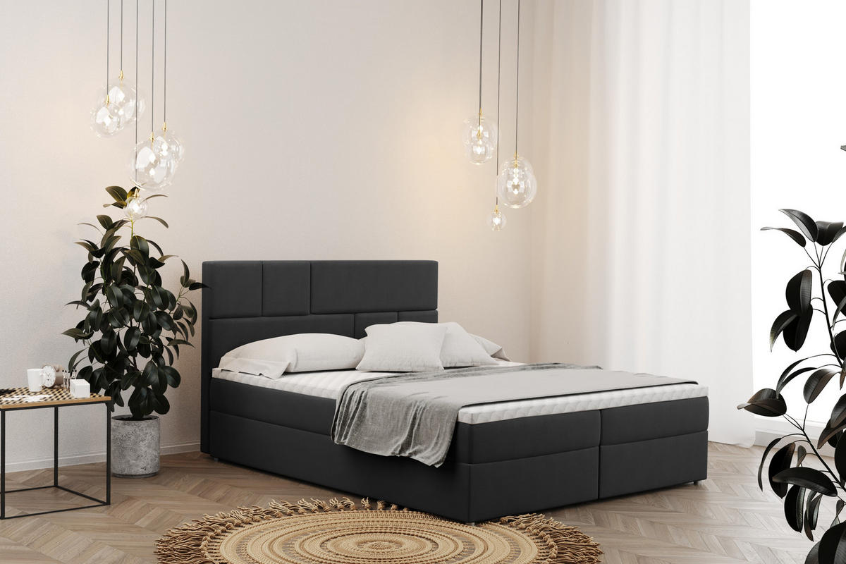 BOXBETT Mit Bettkasten BALI Stoff Mat Velvet Dunkelgrau 140x200 cm H3-Bonell - Dunkelgrau, Holz/Holzwerkstoff (140/200cm) - Kaiser Möbel