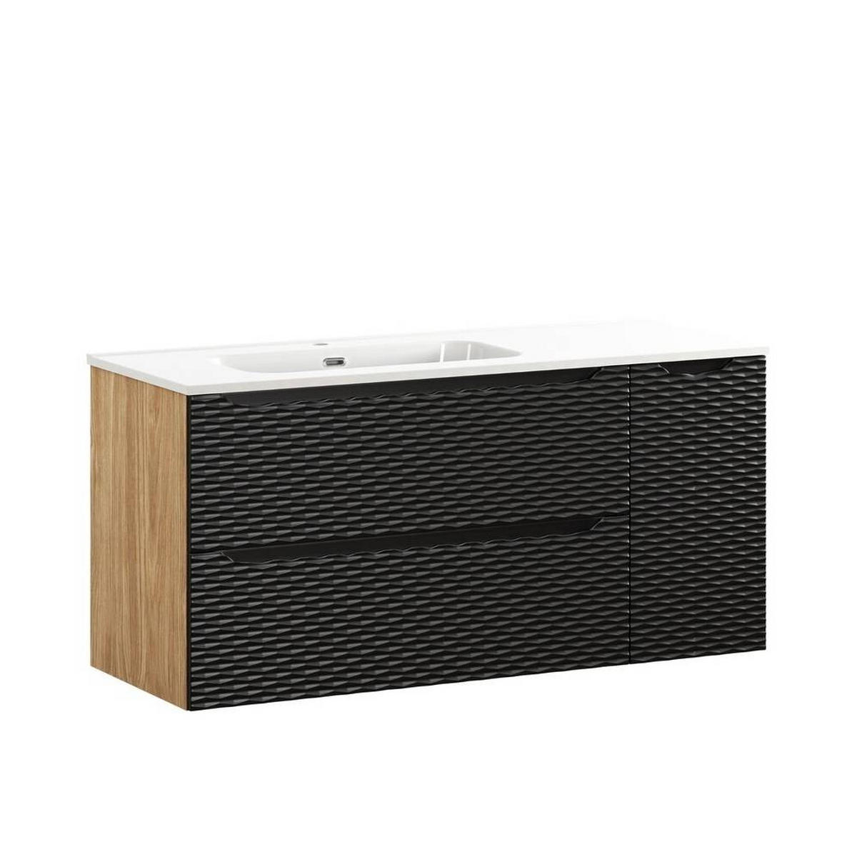 WASCHTISCHKOMBI 120 cm 3 Teile - Ocean Black O BM450 in Schwarz / Geölter Eiche - Schwarz, Holz/Keramik (120/57/46cm)