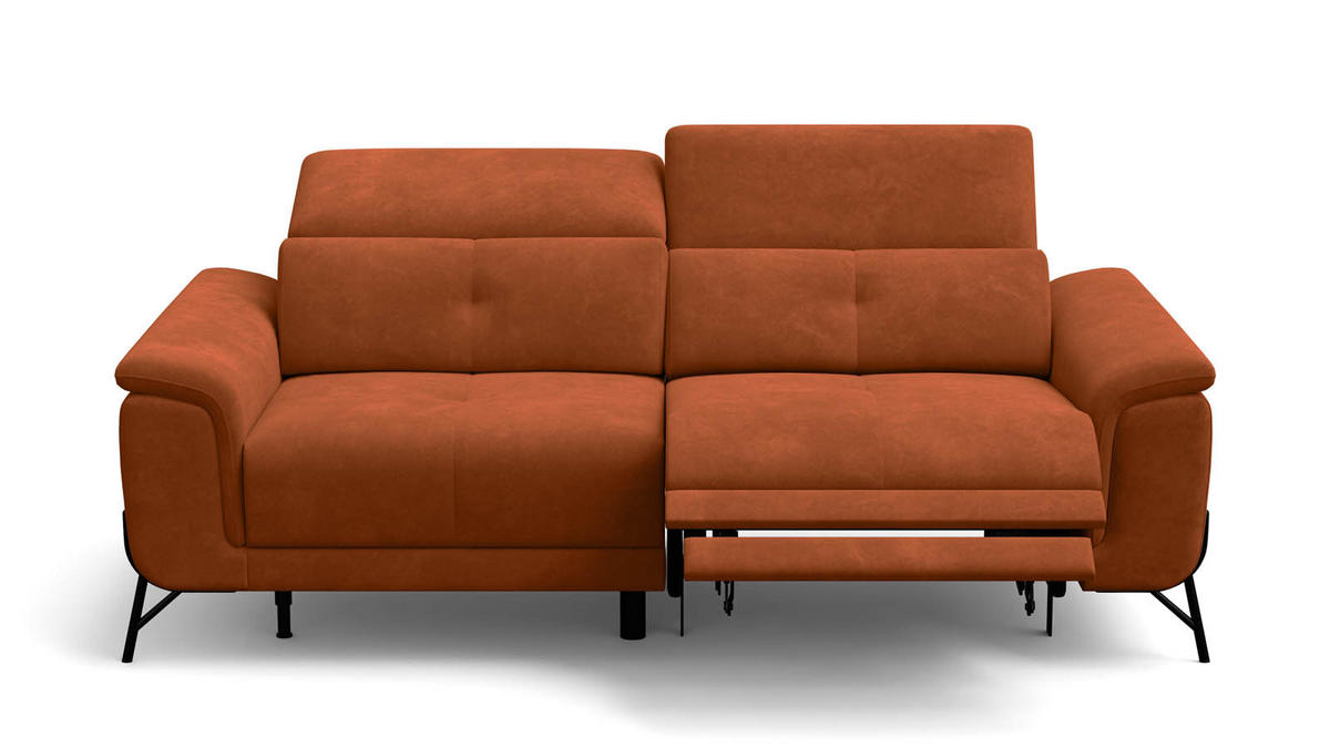 SOFA RELAX AVENA 3-Sitzer, dunkeloranger Veloursstoff - Dunkelorange/Schwarz, Holz/Textil (204/80/108cm) - Wozimo