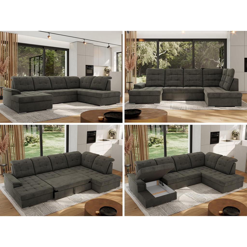 Thumbnail - MKS Wohnlandschaft, Dunkelgrau, Textil, 6-Sitzer, U-Form, 323x89x204 cm, Oeko-Tex®, Wohnzimmer, Sofas & Couches, Wohnlan...