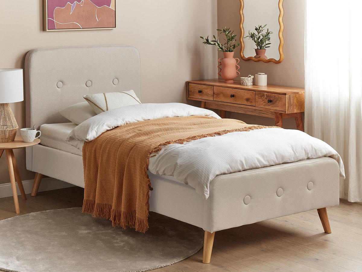 POLSTERBETT 90/200 cm Beige Rennes - Beige, Textil (90/200cm) - Beliani
