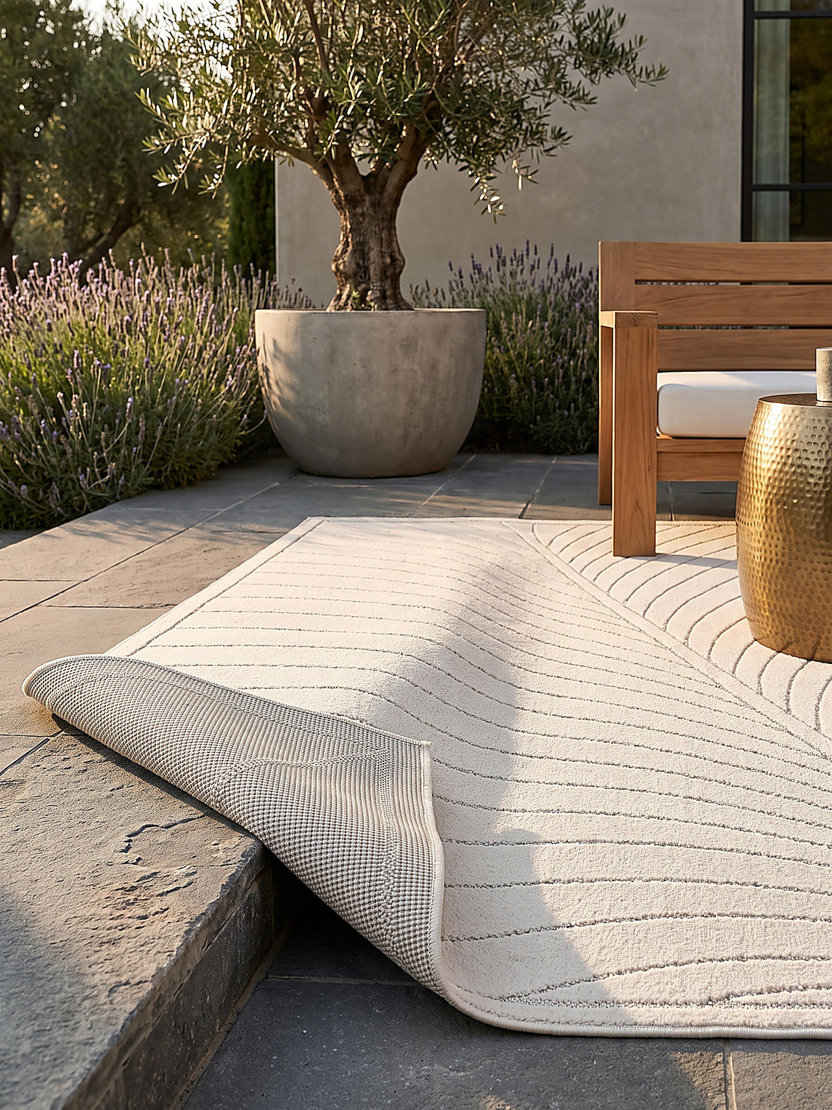 TEPPICH Outdoor, Fußbodenheizung-geeignet, mit Blattmotiv, aus Polypropylen, ENGADIN in Creme, 120 x 170 cm - Beige, Textil (120/170cm) - KADIMA DESIGN