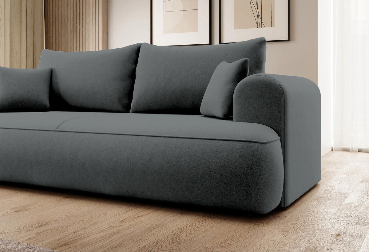 SCHLAFSOFA Ovo Dunkelgrau Velours - Dunkelgrau, Textil (250/103/110cm) - Selsey