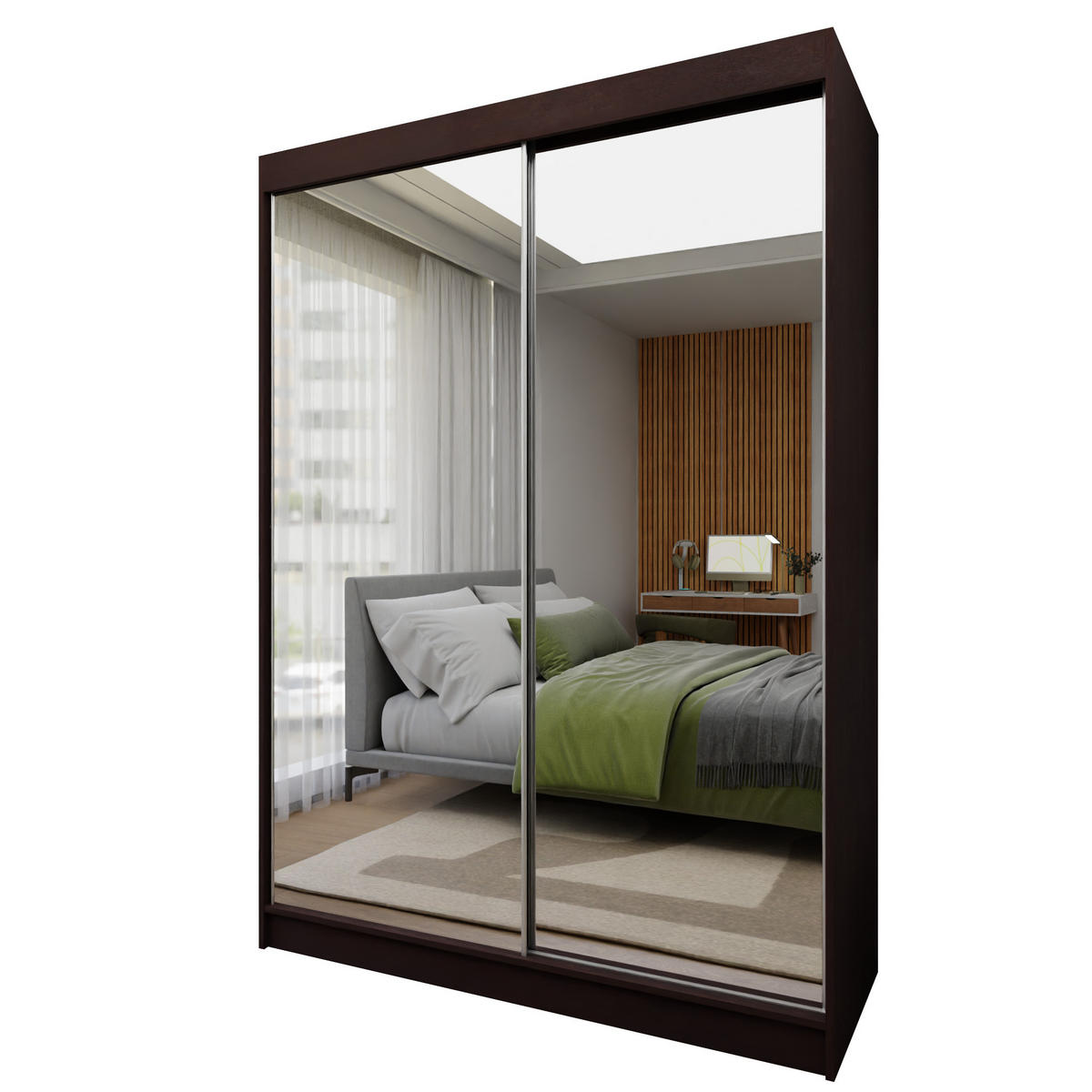SCHWEBETÜRENSCHRANK BELLINA 150/216/61 cm 2-türig mit Spiegel Wengefarben - Wengefarben, Holzwerkstoff (150/216/61cm) - MASSENO