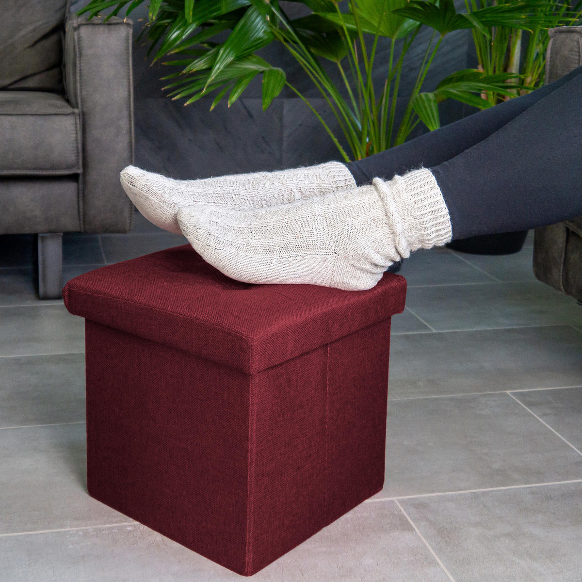 SITZWÜRFEL Faltbar 30/30/30 cm (Rot) - Bordeaux, Textil (30/30/30cm) - Intirilife