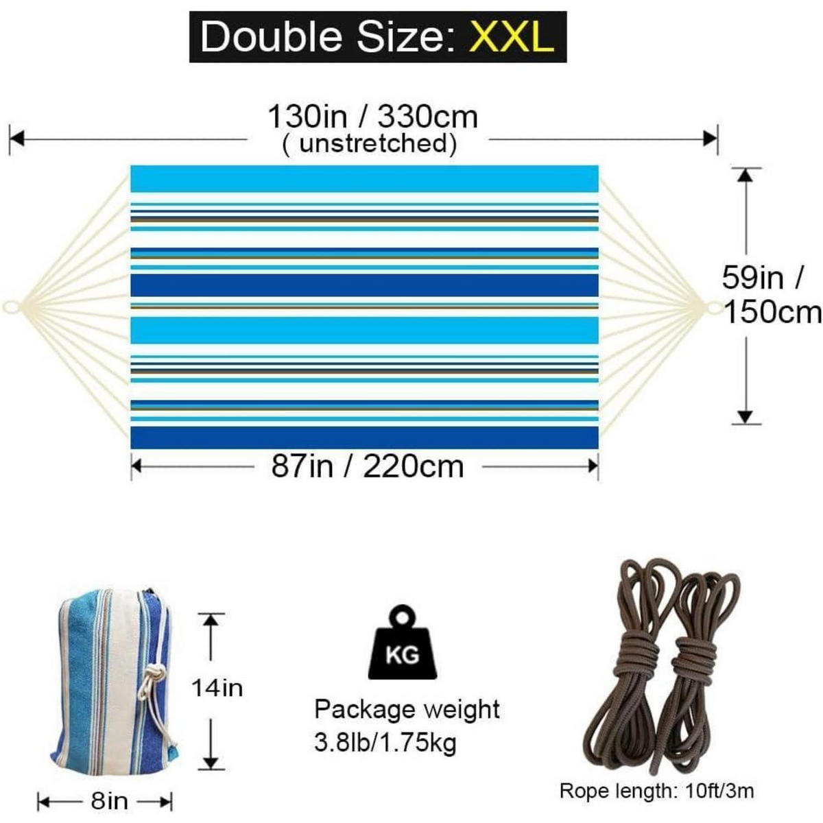 HÄNGEMATTE für 2 Personen Baumwolle Leinen 330 cm Cornfield - Multicolor, Textil (149.9/2.5/330cm)