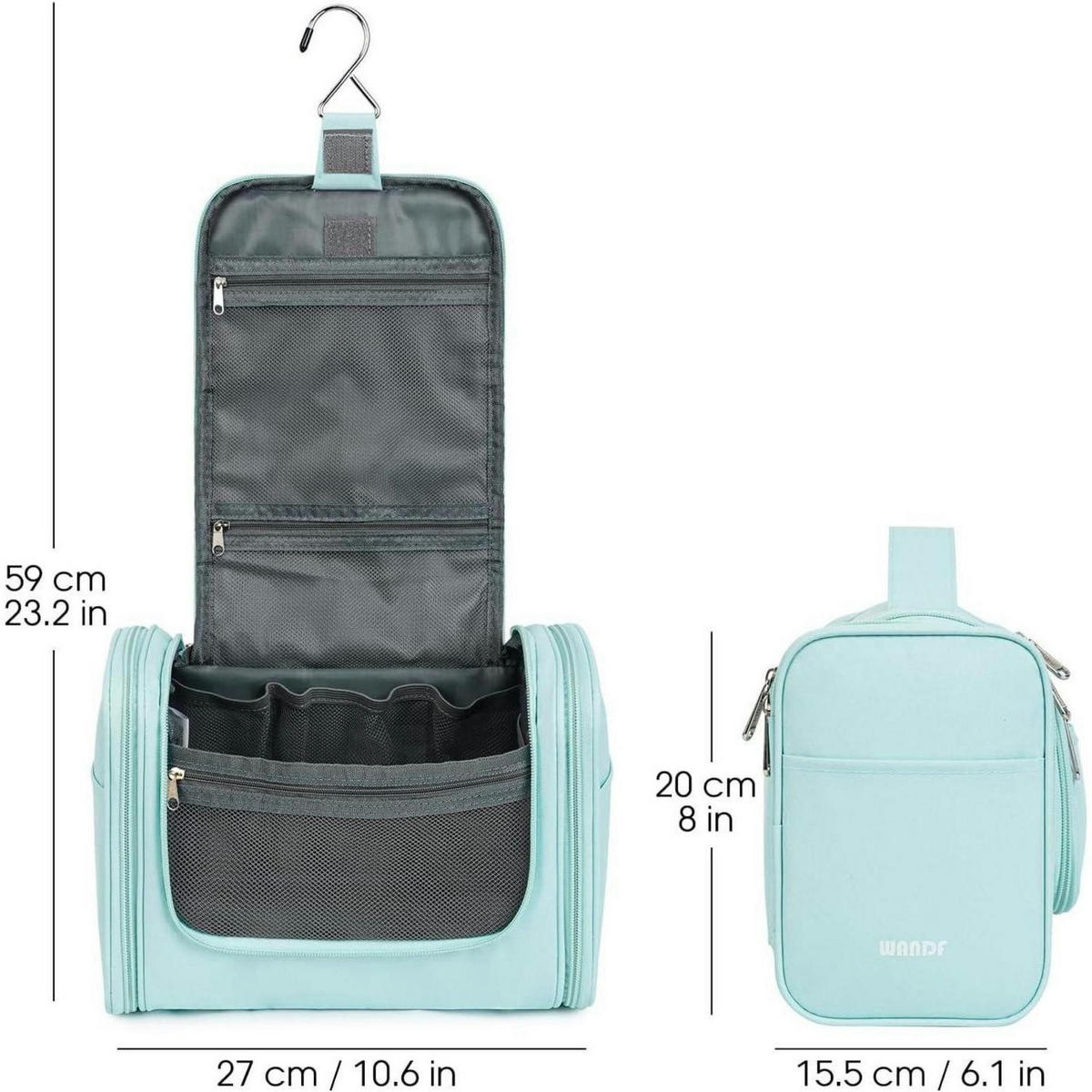 KULTURTASCHE zum Aufhängen Minzgrün 27 x 15,5 x 59 cm - Hellgrün, Textil (5/2/5cm)