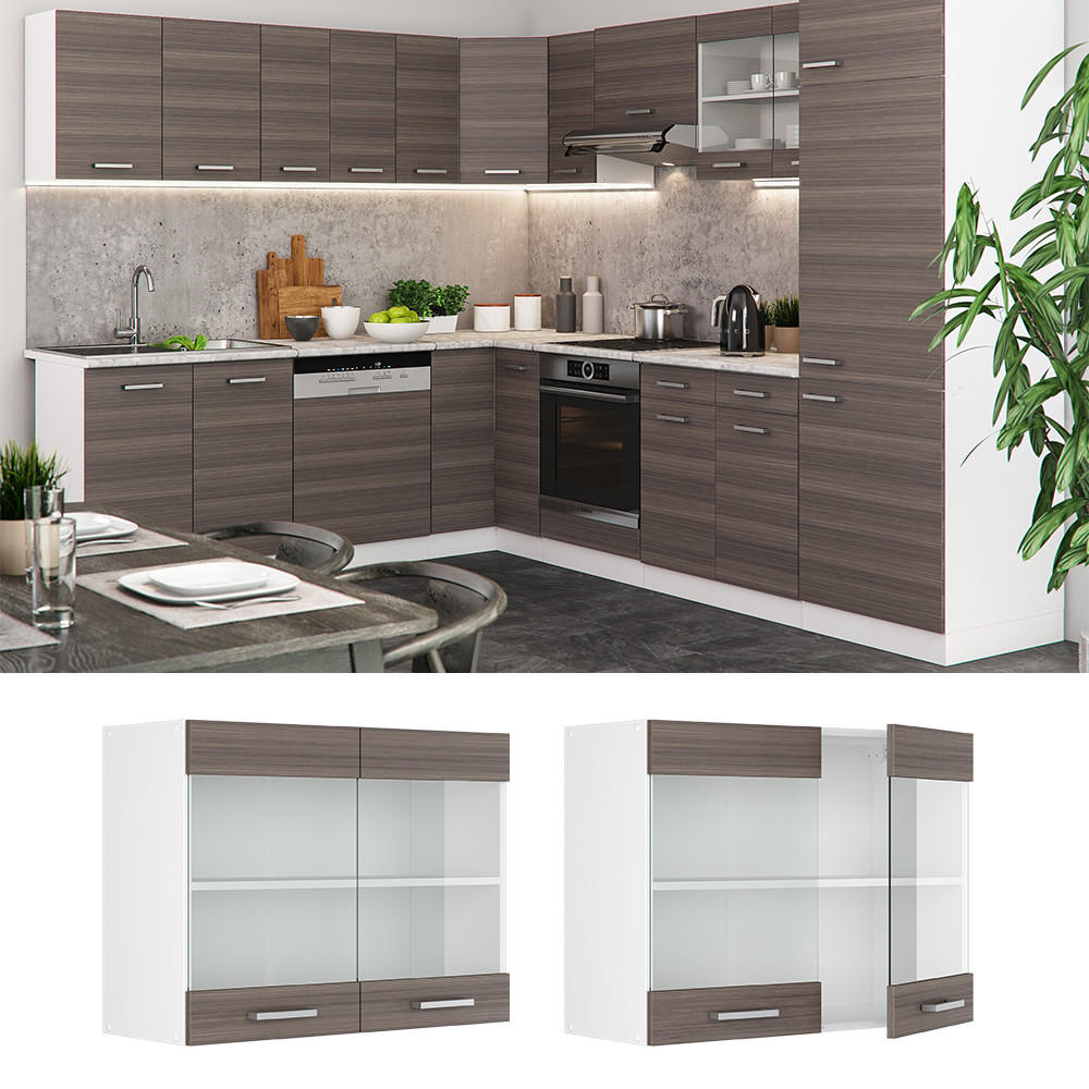 KÜCHENGLASSCHRANK R-Line Grau 80 cm - Weiß/Braun, Holzwerkstoff (80/60/31cm) - Vicco